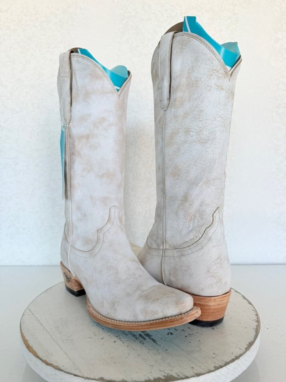 Lane EMMA JANE White Cowboy Boots Womens 7 Western Leather Mid Calf Snip Toe